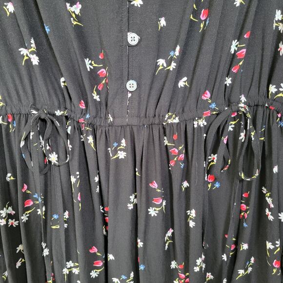 Loft Black Floral Cinch Waist Mini Dress Womens L Romantic Office Fairy Cottage - Picture 3 of 9